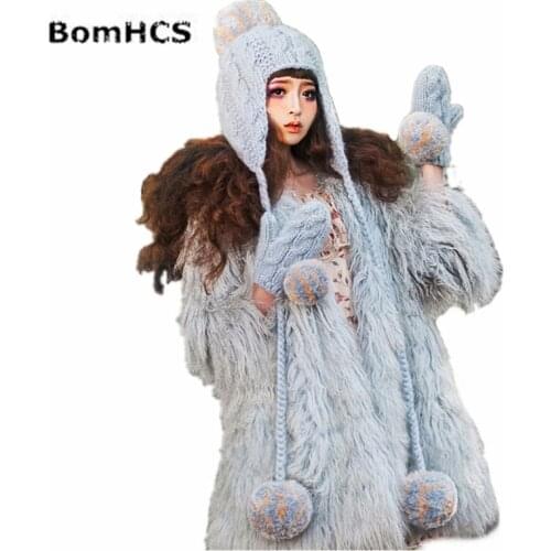 BomHCS Beanie Gloves Cute Women Winter Warm 100% Handmade Knit Hat Caps