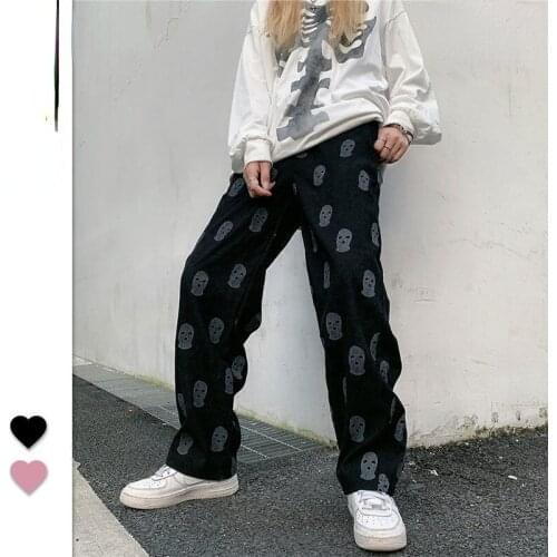 Corduroy Pants for Men and Women Spring Summer Fashion Skull Hip Hop Casual Trousers Straight Sweatpants Streetwear Baggy Pants