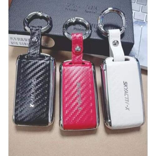 Car Carbon Fiber Key Case Cover For Mazda 3 Alexa CX4 CX5 CX8 2019 2020 3/4 Button Smart Keychain Holder Accessories