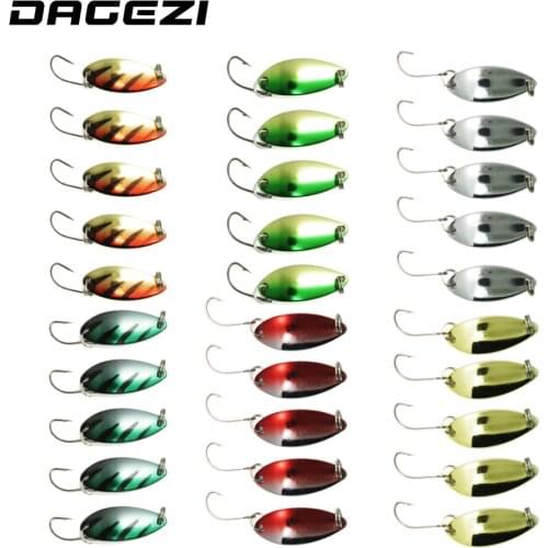 DAGEZI 30pcs/lot metal Lure fishing bait spoon lures 3G fishing lure 6 colors Retail Box fishing tackle box pesca