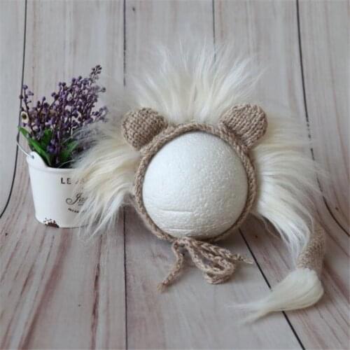 Handmade knit baby lion hat Newborn baby girl boy bonnet hat photography props Crochet girl bonnet photo props