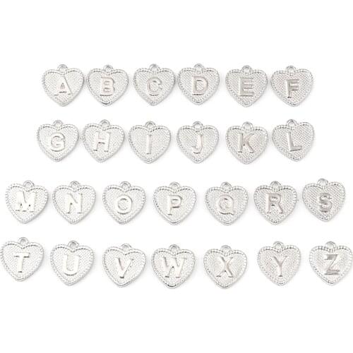 DoreenBox 20 PCs Valentines Day Letter Charms Pendants Heart Silver Color Pendants for DIY Jewelry Making for Women15mm x 15mm