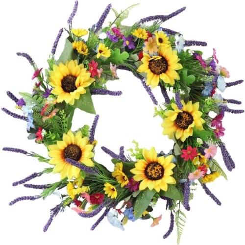 40cm Door Hanging Wreath Artificial Sunflower Wreath Handmade For Home Farmhouse Front Door Decor Thanksgiving Christmas