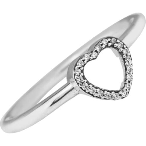 Puzzle Heart Frame Ring with Clear CZ 100% 925 Sterling-Silver-Jewelry Free Shipping