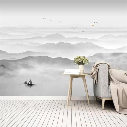 Milofi custom personality wallpaper mural new Chinese modern minimalist ink landscape TV background wall decoration painting