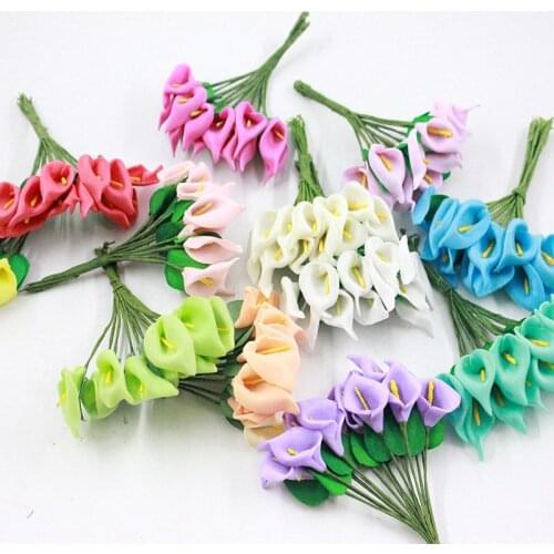 36Pcs Artificial Flowers Craft Mini Calla Bouquet For Wedding Party Home Decoration Indoor DIY Wreath Scrapbook Gift Box Craft