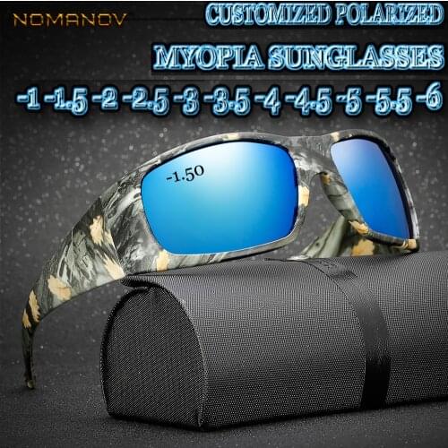 Custom Made Myopia Minus Prescription Polarized Lens Summer Style Camo Sports Outdoor Driving Fish Polarized Sunglasses -1 TO -6