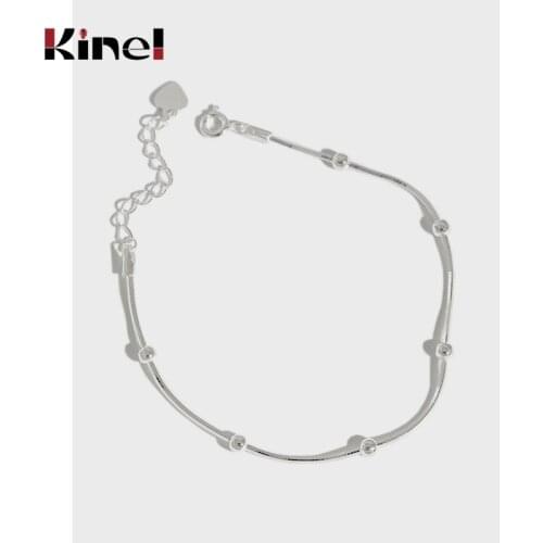 Kinel Genuine 925 Sterling Silver Bracelet for Women Round Bead Snake Bone Chain Korean Minimalist Link Jewelry