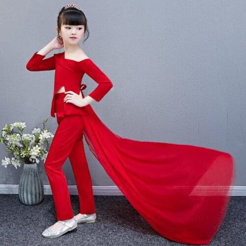 3PCS Children Wedding Party Birthday Costume New tops+pants+trailing Sets Kids Catwalk Piano Gown Modis Dress for girls Y2906