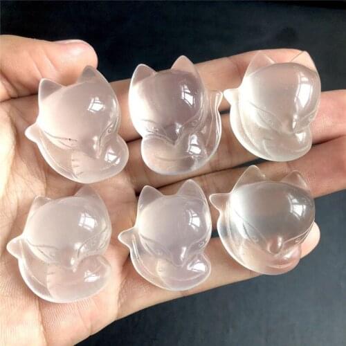 Crystal Carving Fox Natural white Quartz Mini Fox Quartz Mineral Healing Stone Lucky Amulet Animal Carving Gift