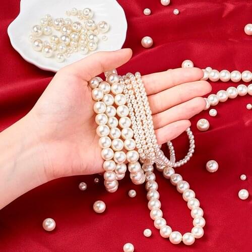 4~10mm Ivory Round Glass Pearl Beads Strands Sets Pearlized for Jewelry Necklace Bracelet DIY,Hole: 1mm; 85~216pcs/strand, 32"