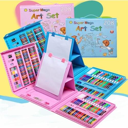 Pupils Painting Brush Set Crayon Pencils Watercolor Pencils Set 208pcs Brush Pack Gift Box Set Paint tools for learning to draw