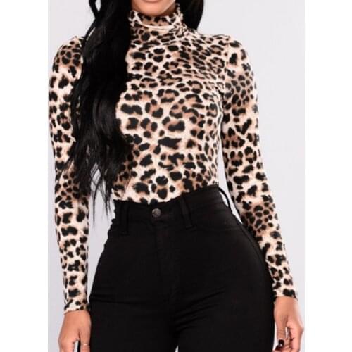 2019 New Womens Long Sleeve Leopard Print Shirts Blouse Turtleneck Sexy Ladies Autumn Shirt Female Tops and Blouses Tops
