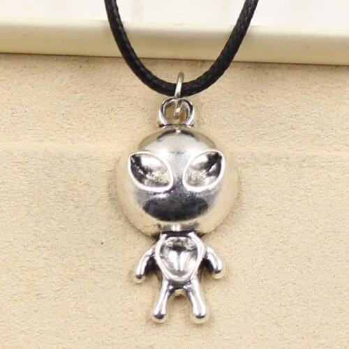 New Fashion Tibetan Silver Color Pendant Alien Et Necklace Choker Charm Black Leather Cord Factory Price Handmade Jewelry