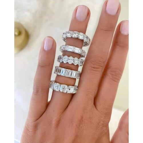 2021 New Arrivals Luxury Princess Emerald Cut 925 Sterling Silver Eternity Band Ring for Wedding Women Party Gift Jewelry Z18
