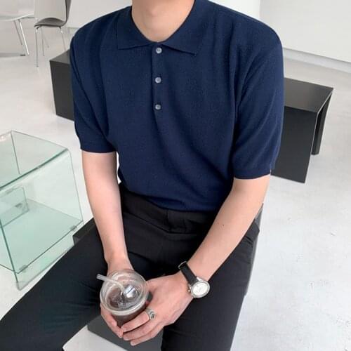 Lapel Solid Short-sleeved Loose T-shirt Mens Korea Oversized Button T-shirt Men Casual Simple Basic T-shirts Men Summer 2021