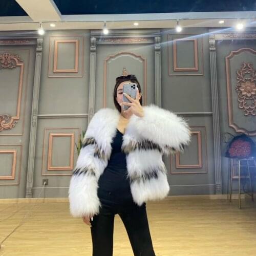 OFTBUY 2021 Stripe New Fashion Winter Jacket Women Real Fur Coat Natural Raccoon Fur Knitted Thick Warm Outerwear Streetwear