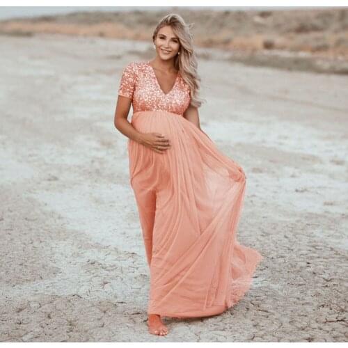 Sequins Maternity Photography Props Pregnancy Dress Photography Maternity Dresses For Photo Shoot Lace Maxi Gown Vestidos