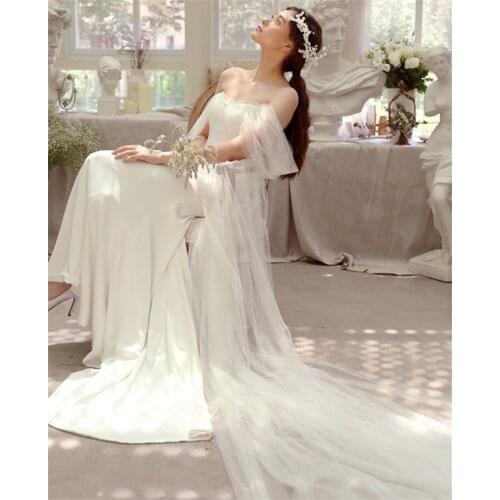 Sweep Train Mermaid Soft Satin Wedding Dress 2021 Elegant Simple Off-Shoulder Lace-Up Bridal Gowns vestidos de mairee Wedding