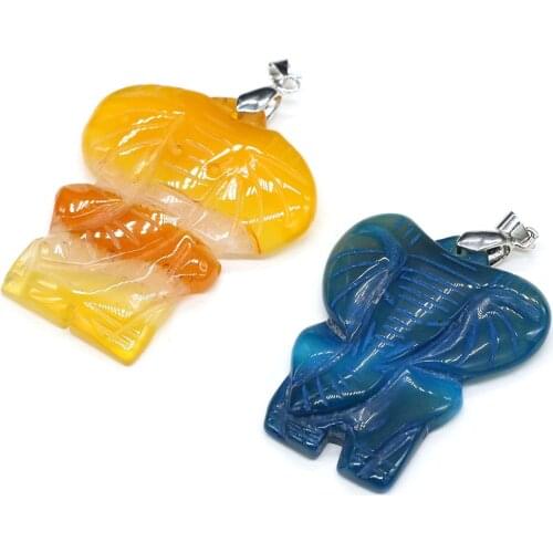 Natural Stone Pendants Elephant Shape Agates Charms for Jewelry Making DIY Accessories Fit Necklaces Bracelet Size 38x50mm