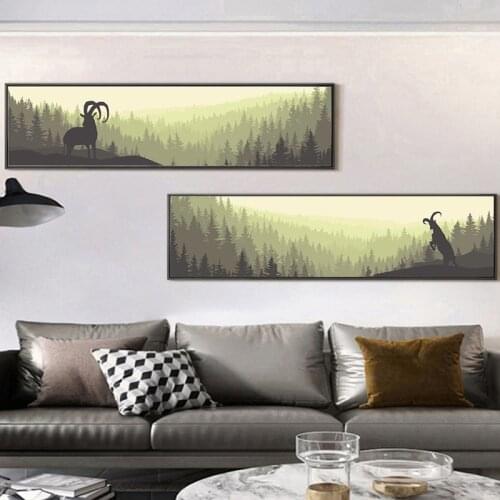 Animal Goat Forest Mountain Posters Prints Nordic Canvas Painting Modular Wall Picture Living Room Decor Modern Wall Art Murals