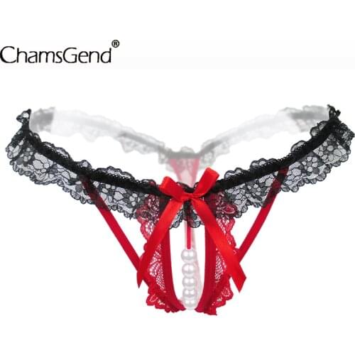 Sexy Hollow Out Women Lingerie G-string Double Strap Pearl Massage Underwear Open Crotch Thong Panties Dropshipping