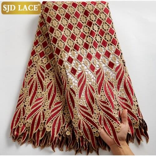SJD LACE 2021Skin Friendly Classic African Eembroidery Guipure Cord with Stones Fabric Nigerian Celebration lace For Party A2547