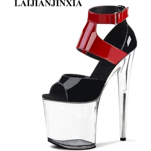 LAIJIANJINXIA 8 Inches Stripper Heels Color Contrast Pole Dance Shoes Party Models High Heels Platform Mature Peep Toe Sandals