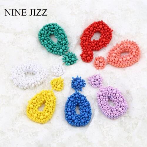 NINEJIZZ Bohemian Handmade Bead Tassel Earrings Geometric Element Earrings for Women Luxury Wedding Tassel Drop Dangle Earrings