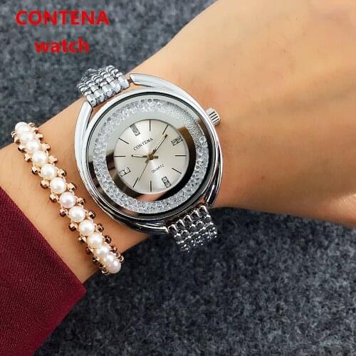 Reloj mujer Top Brand CONTENA Watch Women Watches Rose Gold Bracelet Watch Luxury Rhinestone Ladies Watch saat relogio feminino