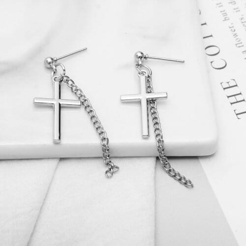 POXAM 2021 Womens Fashion Cross Vintage Earrings For Women Silver Colour Metal Earrings Pendant Charm Earrings Simple Jewelry