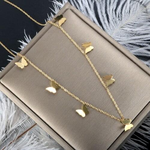 Necklace For Women INS Wind 14K Gold Choker Stainless Steel Necklace Multiple Mini Butterfly Pendants Titanium Steel Chain Kpop