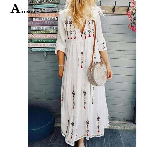 Plus Size Boho Flower Print Sweet Dress For Women Leisure Three Quarter Sleeve Party Dress 2021 Summer Long Maxi Dresses Femme