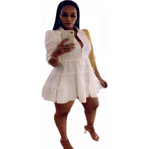 High Waist Shirt Dress Women 4XL Plus Size Puff Sleeve Ruched Patchwork Big Swing Autumn New Casual Streetwear Office Lady Dress