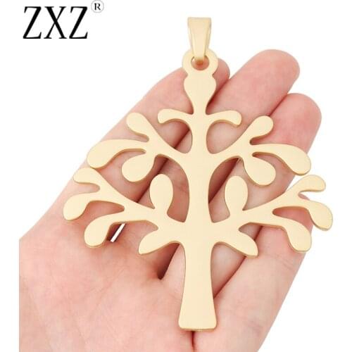 ZXZ 2pcs Matte Gold Large Tree Charms Pendants for Necklace Jewelry Making Findings 98x77mm