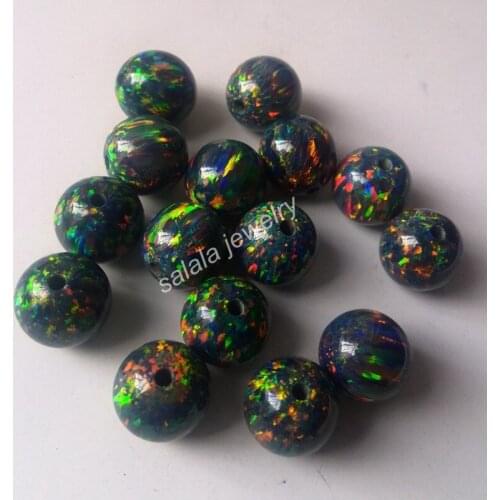 10pc/lot 12mm OP32 Round Black Opal Beads Synthetic Full Drilled Round Ball Cut Opal Beads for Necklace &Bracelet