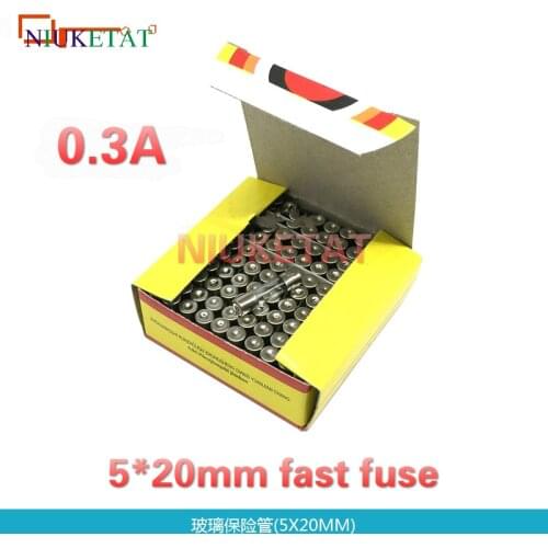 100pcs/box 5*20mm 0.3A 250V Fast fuse 5*20 F0.3A 300mA 250V Glass Fuse 5mm*20mm glass fuse New and original