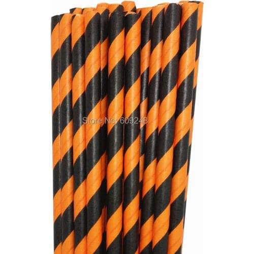 100pcs Mixed Colors Decorative Party Drinking Halloween Black Orange Striped Paper Straws,3 Days Delivery on Orders over $100