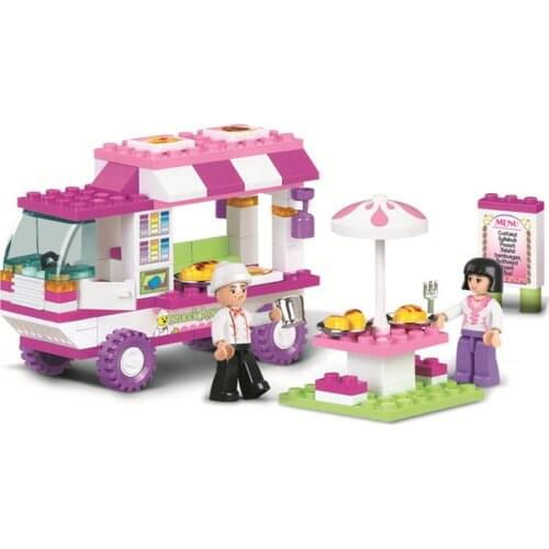 102Pcs Friends Pink Dream Old Snack House Car Building Block Sets City creative Bricks Figures Educational Toys for Girls