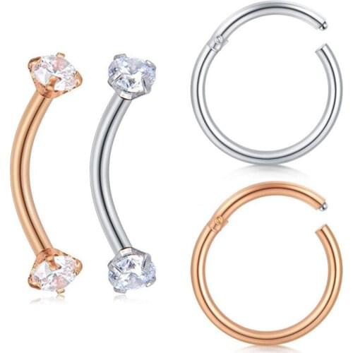 16G Hinged Seamless Nose Ring Hoop Hook Earrings Curved Barbell Eyebrow Ring Spiral Cartilage Earrings Perforated