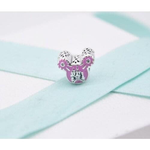 2020 New mouse head Charm 925 Sterling Silver Enamel Charms Beads Fit Bracelets DIY For Women Christmas Gift Winter Jewelry
