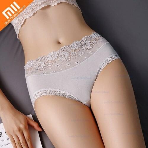Xiaomi 3pcs Sexy Lace Underpants Solid Cotton Briefs Mid Waist Panties Underwear Womens Antibacterial Lingerie Female Intimates