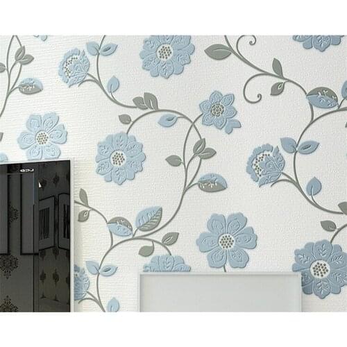Beibehang Wallpaper embossed thick blue pink flower wallpaper roll, indoor 3d fresco home decoration 3D wallpaper papel tapiz