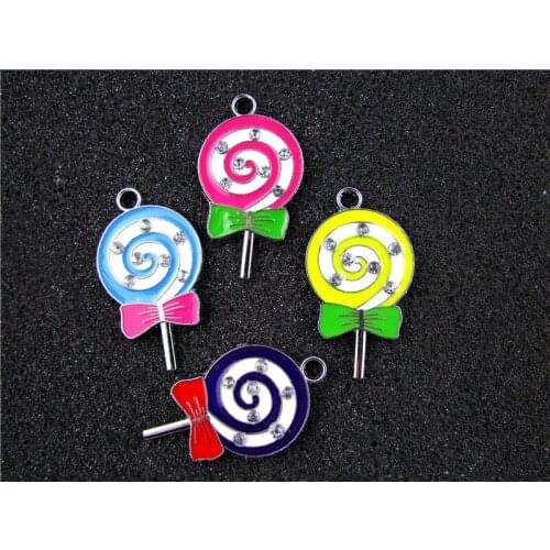 AE739 Mix Color 20Pcs Alloy Metal Enamel Lollipops Charms Pendant 34x20mm