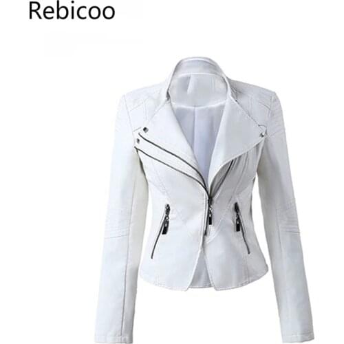 Brand Pu Leather Jackets Female White Red Black Leather Coat Motorcycle Cool Jackets Jaqueta Jaquetas De Couro Femininas