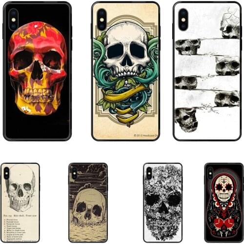 For Redmi Note 4 5 5A 6 7 8 8T 9 9S Pro Max Best Quality Black Soft TPU Art Online Cover Case Vintage Skull