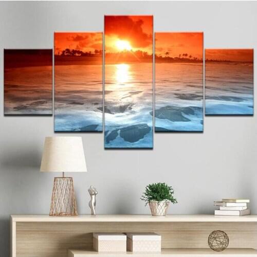 Diy Diamond Painting 5 Pieces Sunset Glow Beach Sea Waves Full Square Drill Embroidery Cross Stitch Mosaic Wall StickersZP-4281