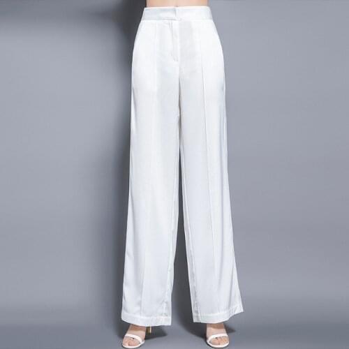 Elastic satin 19 momme mulberry silk wide leg pants high waist drooping ice-cold silky breathable and comfortable pants summer