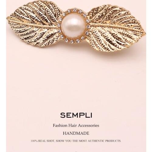 Empli 2019 Fashion 1PC Women Leaf Hair Clip Alloy Pearl Geometry Hairpin Barrette Hair Ornament Party Decoration Hair Accessorie