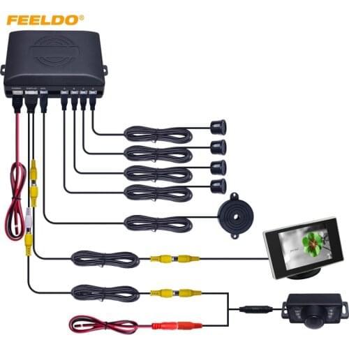 FEELDO 1Set 10-Color Car Rearview Parking Sensor + 3.5" Monitor + License Plate Camera Video Parking Sensor System #FD-2155